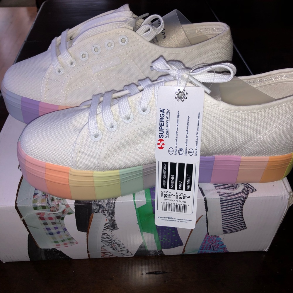 SOLD Superga 2790 white multistripe platform sneak - Picture 1 of 8